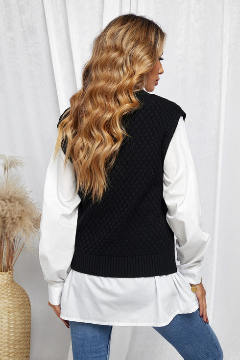 V-Neck Twist Knitted Vest Sweater